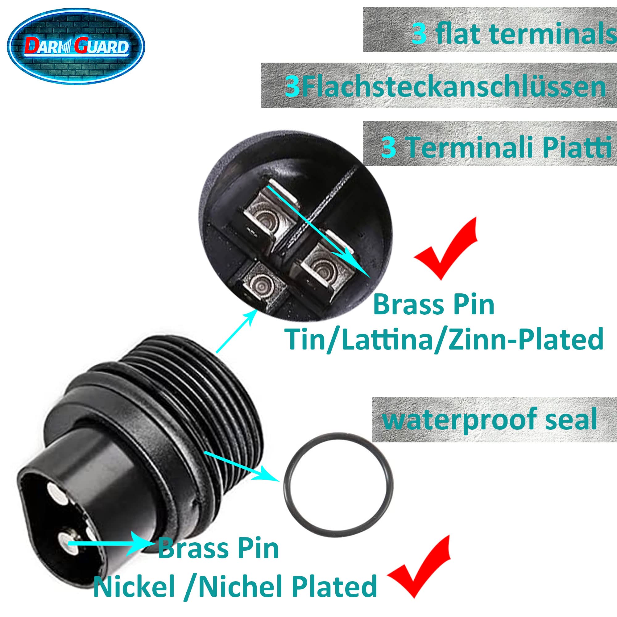 Spina 3 Poli Trattore e Prese 3 Poli Trattore 12v 24v,Norma DIN 9680, Prese Spina 3Poli 12v per Macchine Agricole,Spina Prese 3Poli per Rimorchio Portabici Auto Camion (Spina e Prese K1S21)