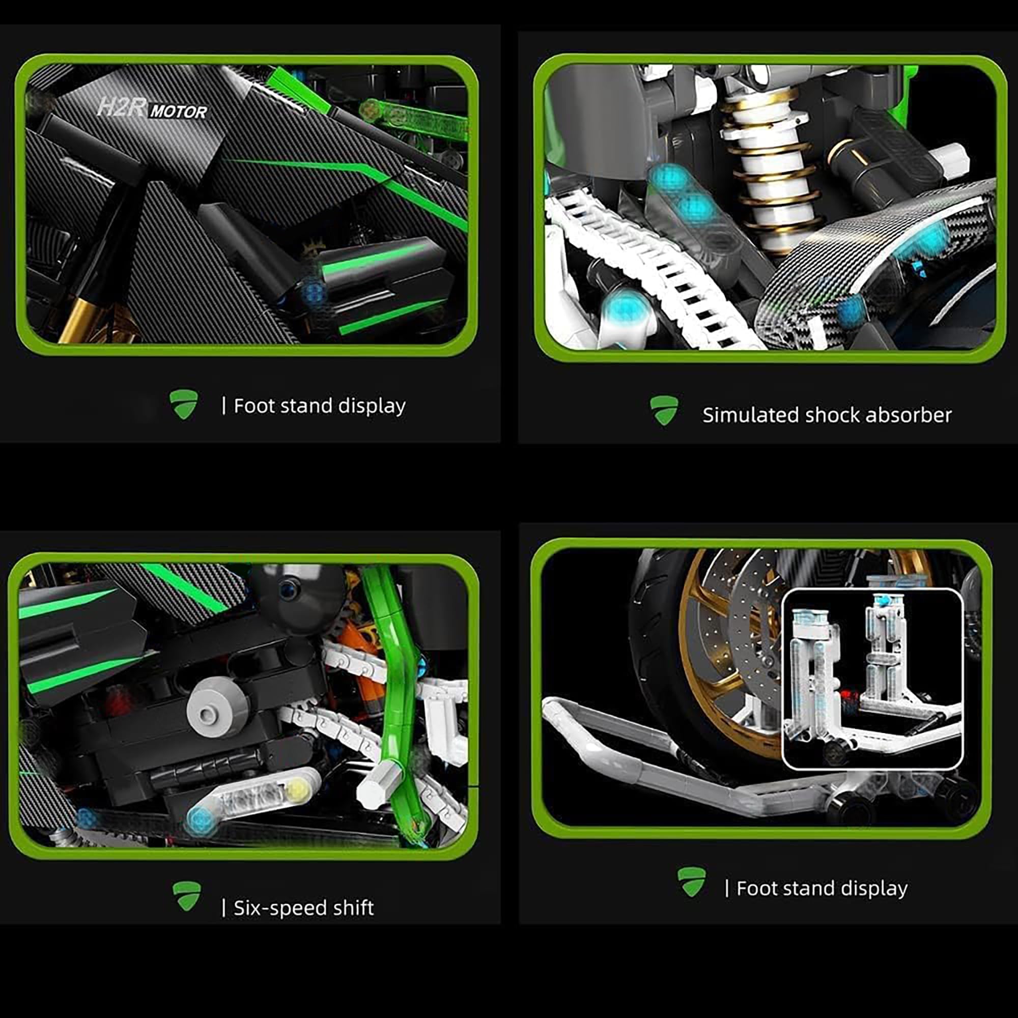 Technik Moto Blocs de Construction pour Kawasaki H2R, 1858 Pièces Moto Jeu de Construction de Véhicules, Collectionner Blocs de Construction Modèle, Cadeau de Construction pour Ados et Adultes