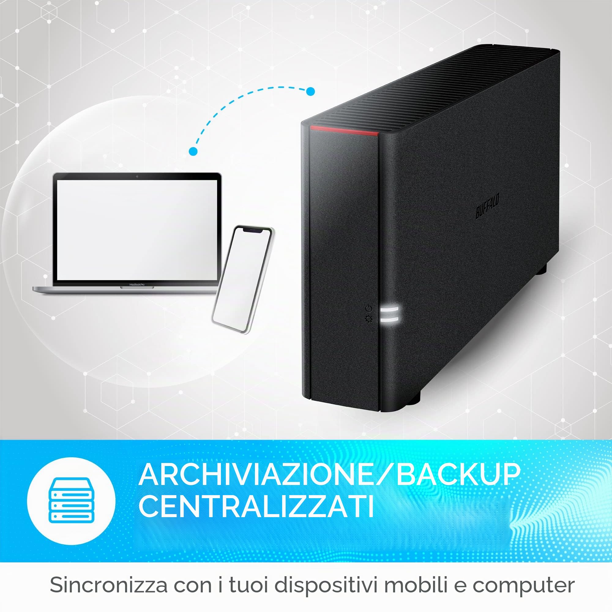 BUFFALO LinkStation 210 6TB 1-Bay NAS Network Attached Storage con HDD Hard Disk Incluso NAS Storage che funziona come Cloud domestico o dispositivo di archiviazione di rete per la casa