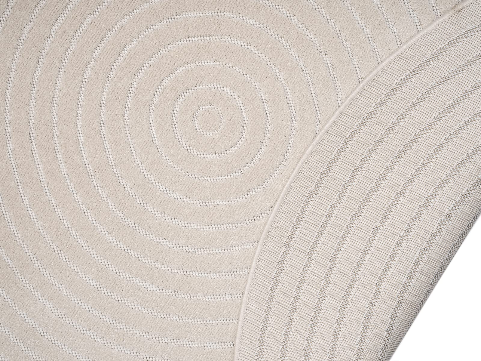 the carpet Santo Plus – Tapis d'extérieur de Haute qualité, adapté au Salon, à la Chambre et à la terrasse, résistant aux intempéries, Durable et Facile d'entretien, Crème, 160 cm Rond