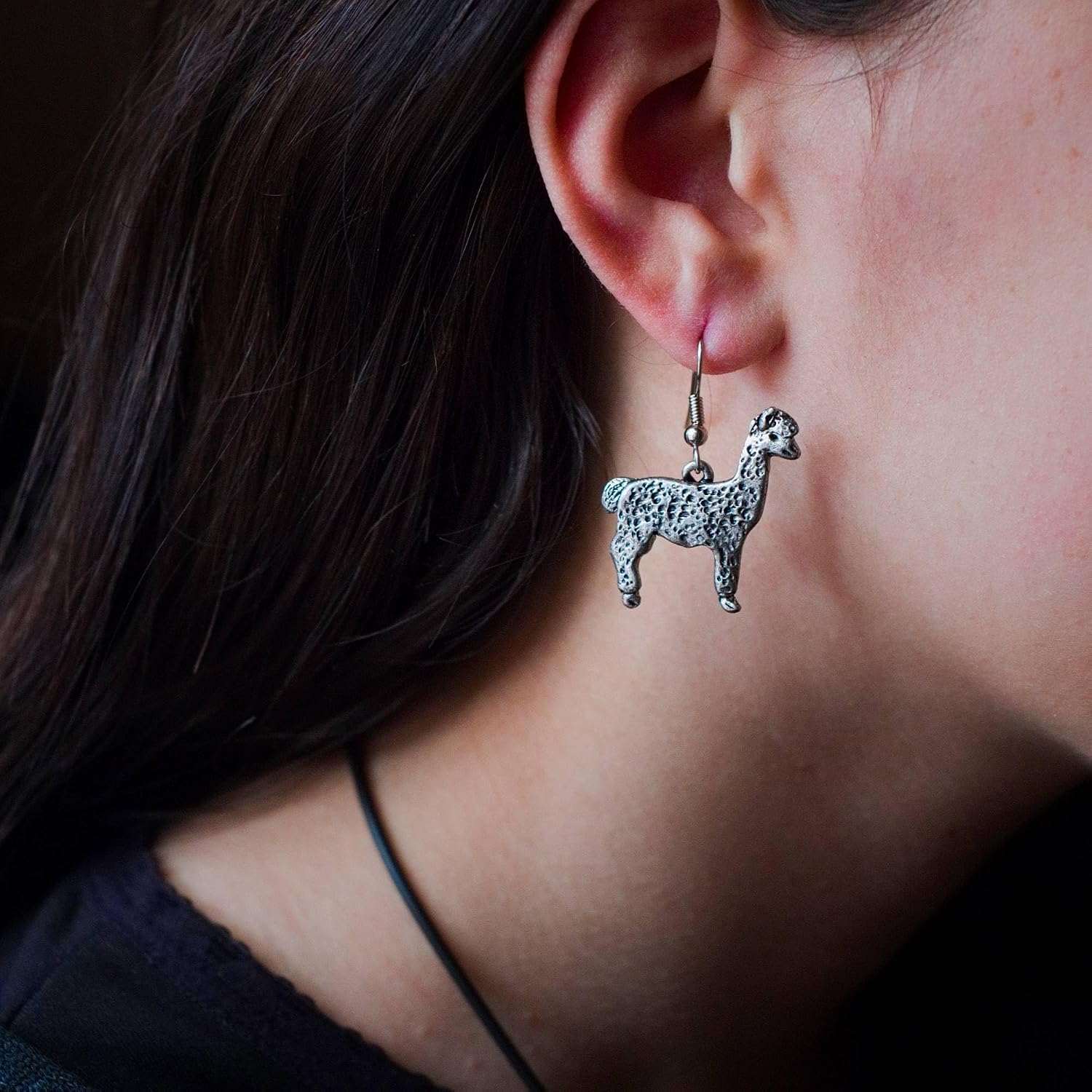 Alpaca Dangle Earrings – Llama Earrings – Handcrafted Llama jewelry - Made in the USA – Enamel Llama Earrings – Pewter Gifts