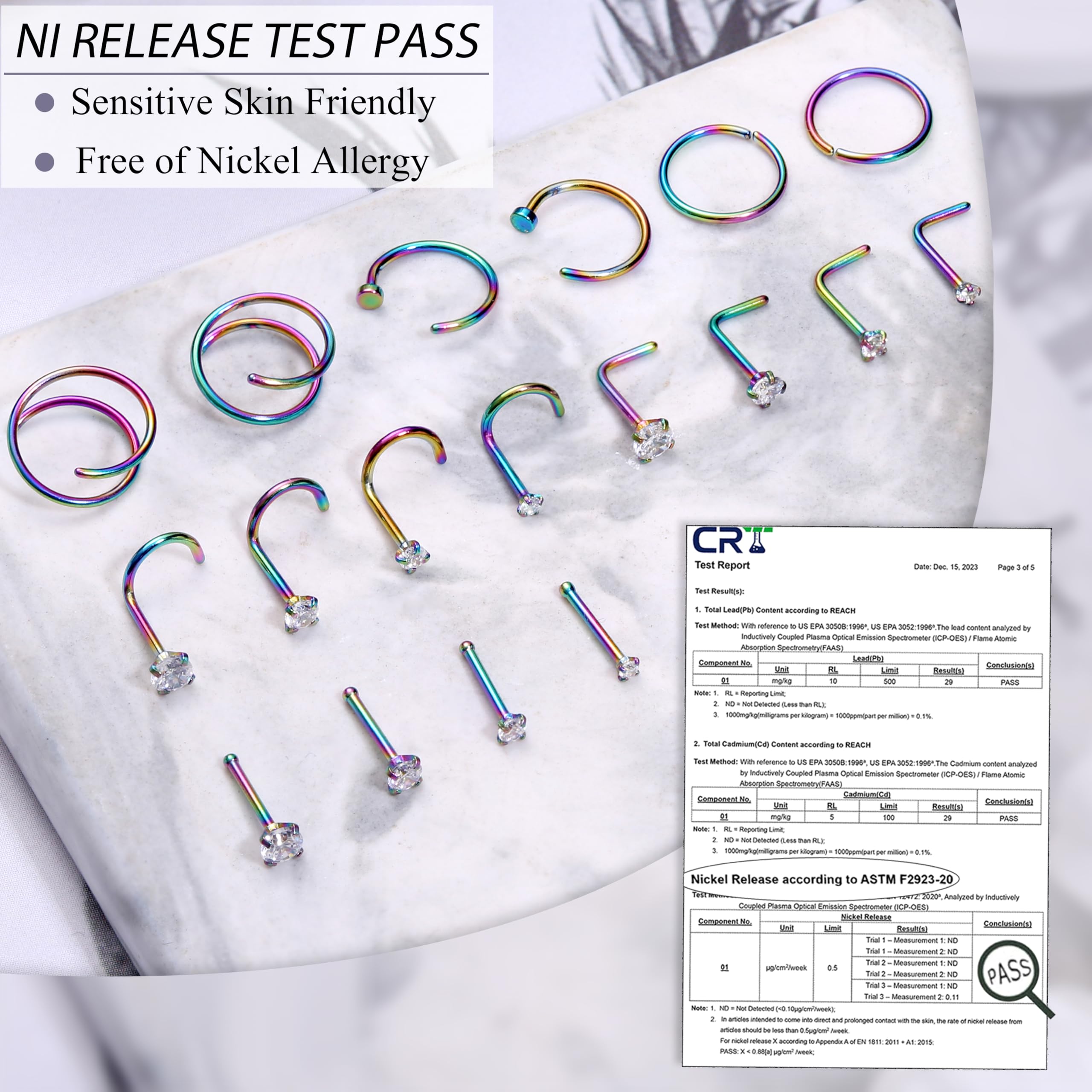 LOYALLOOK 18Pcs Nose Rings Studs - 316L Surgical Steel Gold Nose Studs Double Hoop Nose Ring for Women Men 18G/20G Nose Rings Stud Hypoallergenic Nose/Body Piercing Jewelry 1.5mm 2mm 2.5mm 3mm CZ