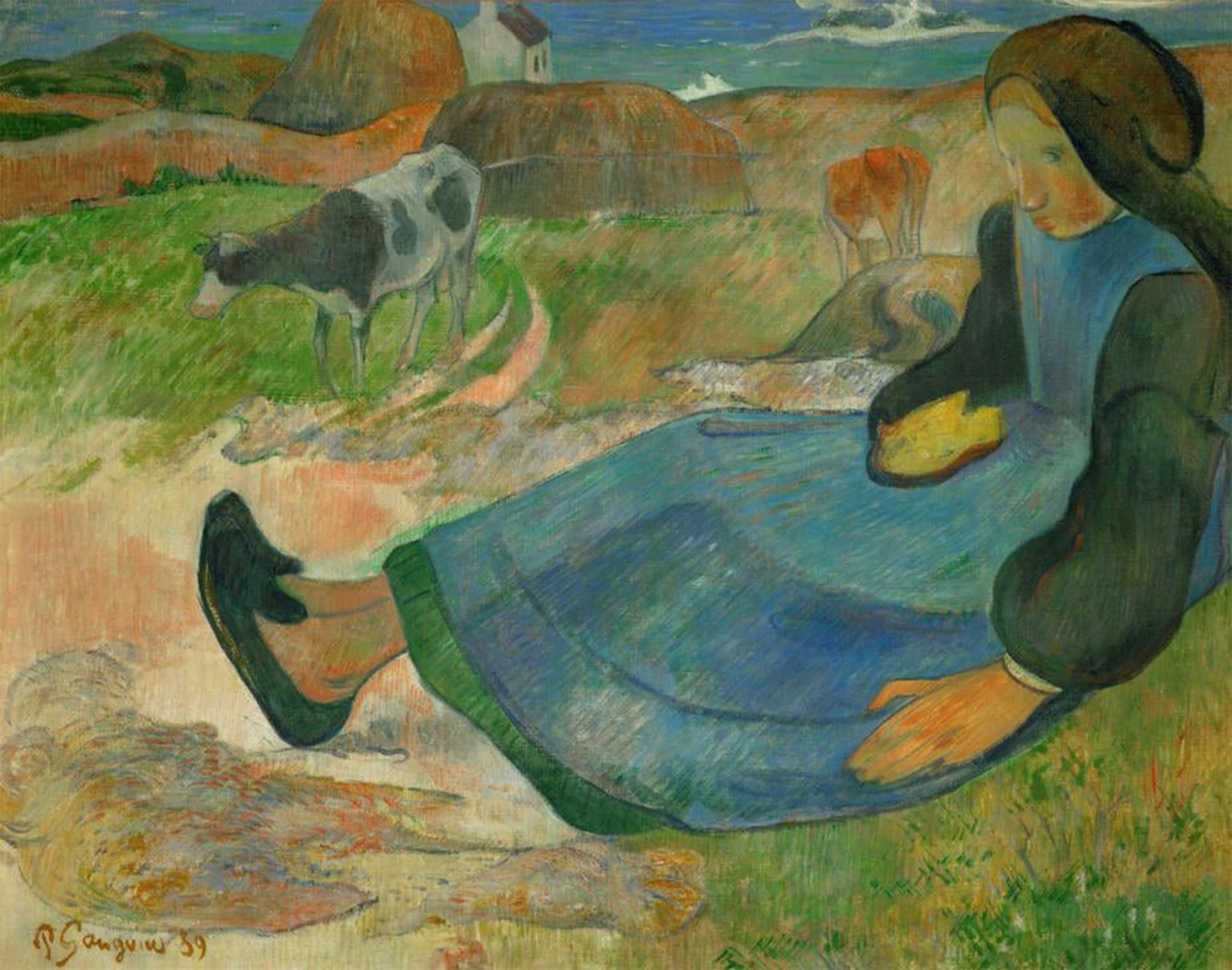 Artxlxxbn No Frame Famous Painting Art Wall Decor Abstract Art Picture The Cow Keeper Or Young Breton By Paul Gauguin Animal Pictures For Home Decor 60X90cm