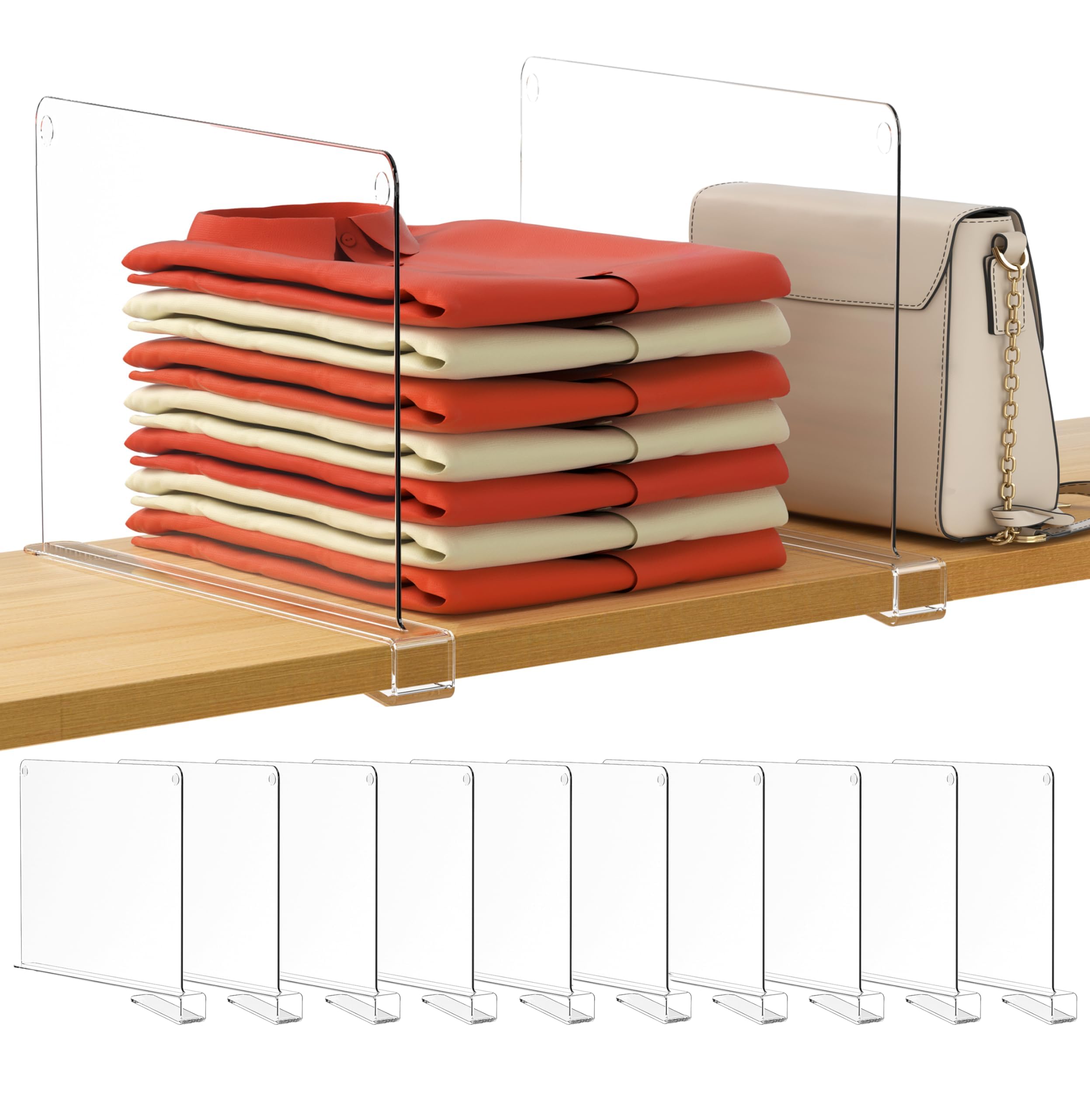 HBlife Clear 12 Inches Tall [Extra Tall Version] Acrylic Shelf Dividers for Closet Organization 10PCS Closet Shelf Divider Closet Dividers for Shelves Shelf Organizer for Closet Shelf Organizer