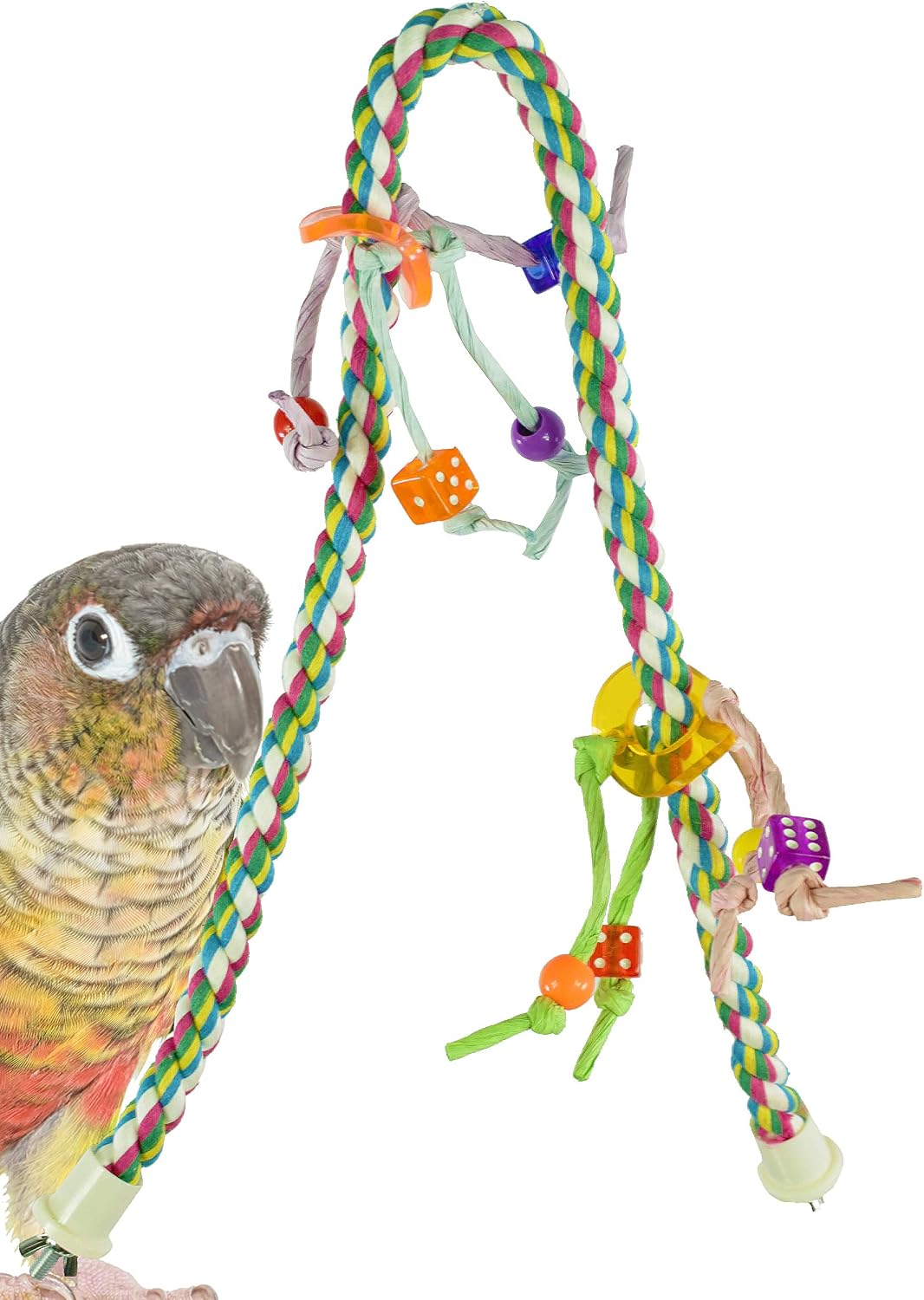 Bonka Bird Toys 1047 Medium Rope Charm Perch Bird Toy Parrot Cage Amazon Cockatoo Macaw pet Bungee Conure Stand Accessories African Grey Big Play Bendable Boing