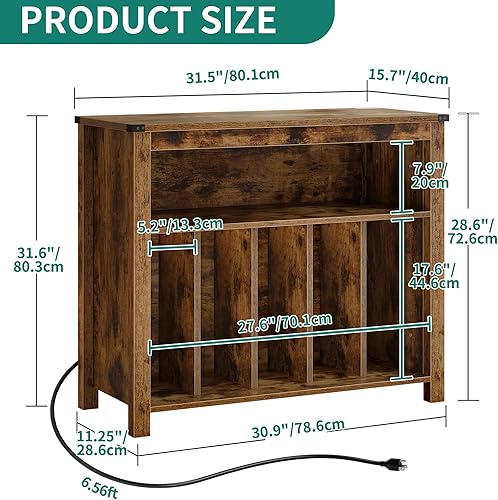 Miniatura 2 de YITAHOME Soporte grande para tocadiscos con tomas de corriente y luces LED, mesa de almacenamiento de discos de vinilo con estante de exhibición con