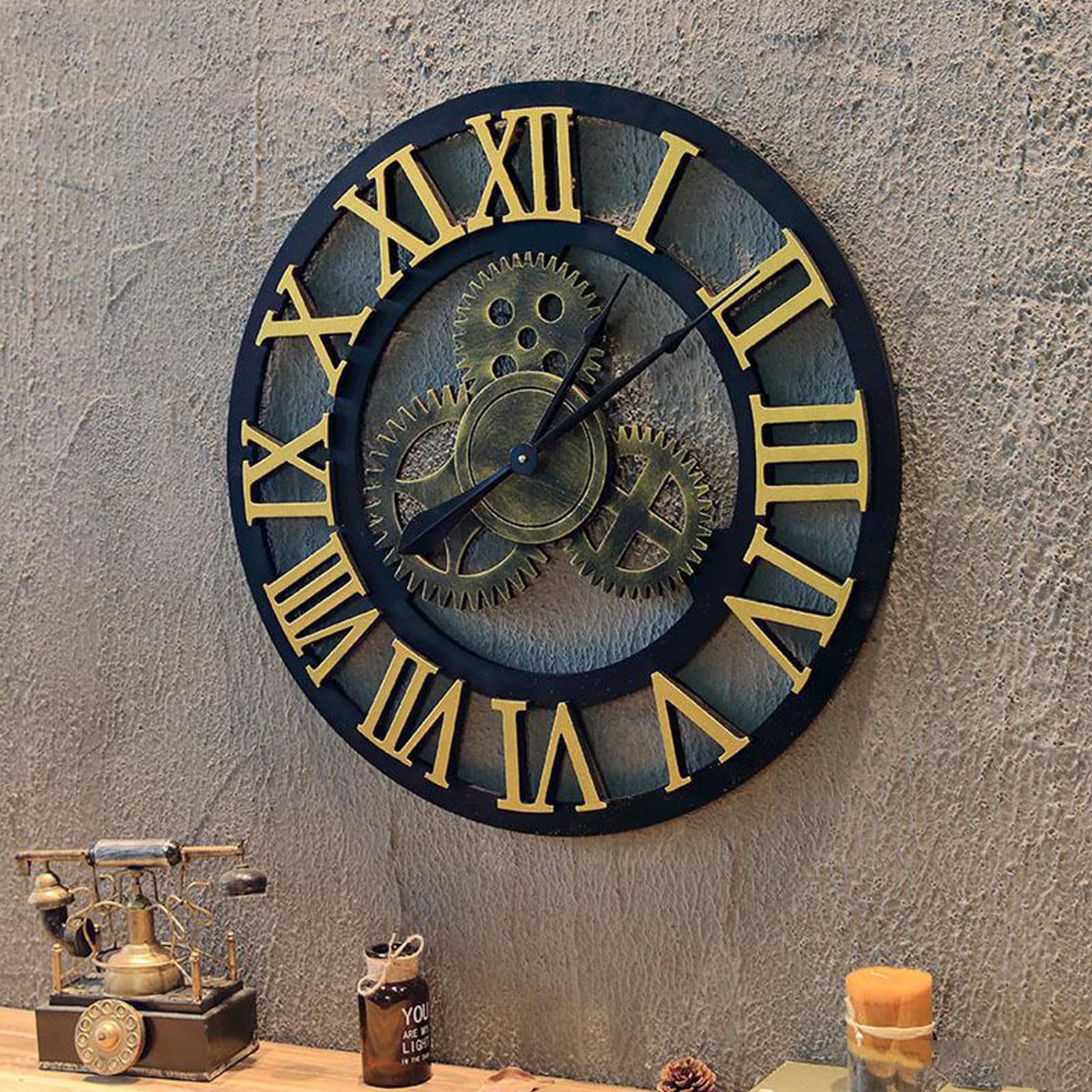 Reloj de Pared Retro Americano con Engranajes Antiguos, Reloj Creativo de Madera, Reloj de Pared de Estilo Industrial, Reloj de Pared para Bar y Restaurante