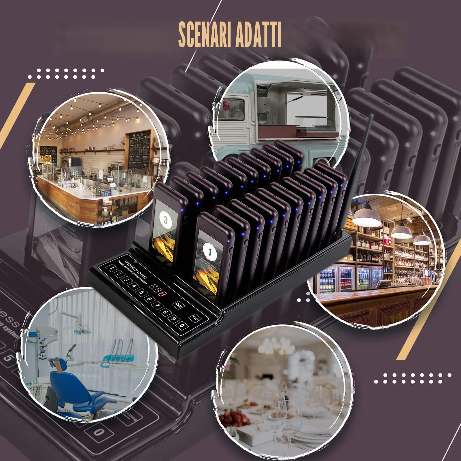 Retekess T112 Cercapersone Ristorante, 500M Pager Ristorante, 20 Cercapersone, 360 mAh 36H, Stabile e Durevole, Con Pulsante Muto, 3 Modalità di Chiamata, Cicalino per Ristorante, Pizzeria, Bar