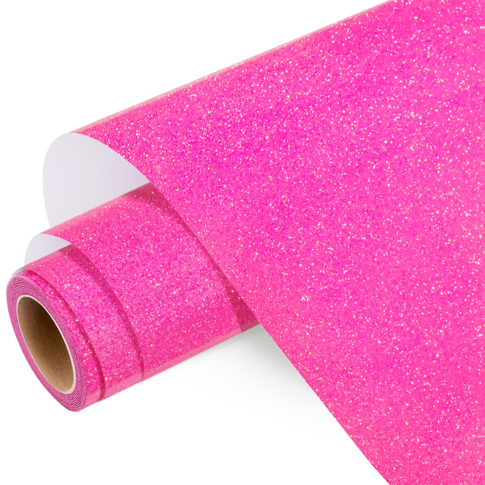 Pink Glitter HTV Heat Transfer Vinyl Roll, Neon Pink Glitter HTV, 25 x 160cm Sparkle Iron on Vinyl Rolls for Heat Press Design, Shrits,Easy to Cut & Transfer