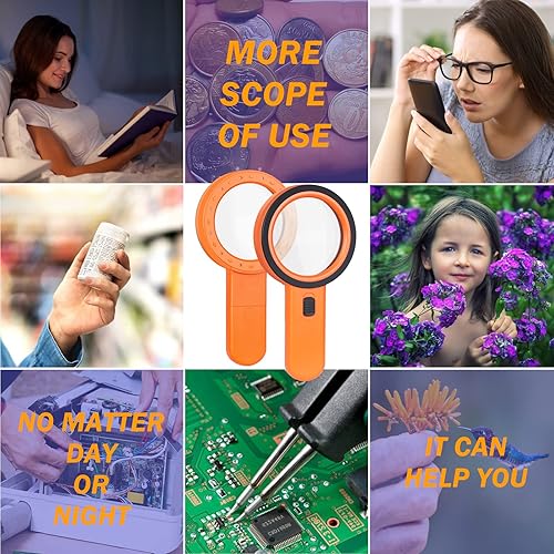 Miniatura 5 de AIXPI Lupa con luz, lupa grande de mano 30X, lupa iluminada con 12 luces LED para degeneración macular, personas mayores, lectura, inspección,