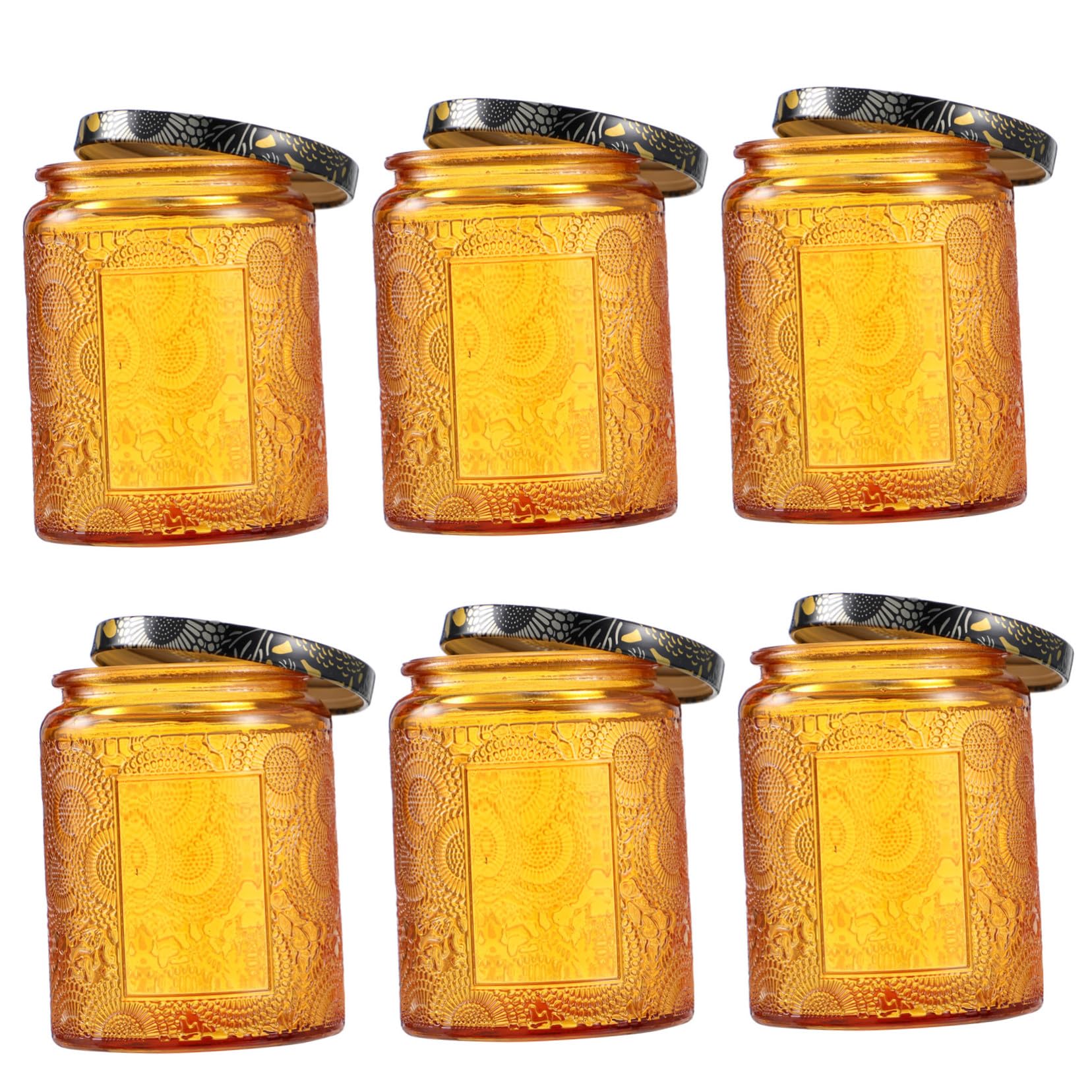 Angoily 6Pcs Candle Jars for Aromatherapy Crafts Glass Storage Containers with Elegant Relief Design for Candle Decor