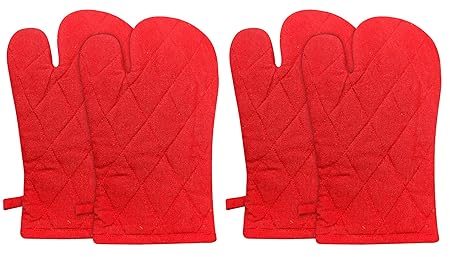 Kuber Industries Cotton Microwave Oven Gloves, Set of 4 (Red)-HS40KUBMART23978