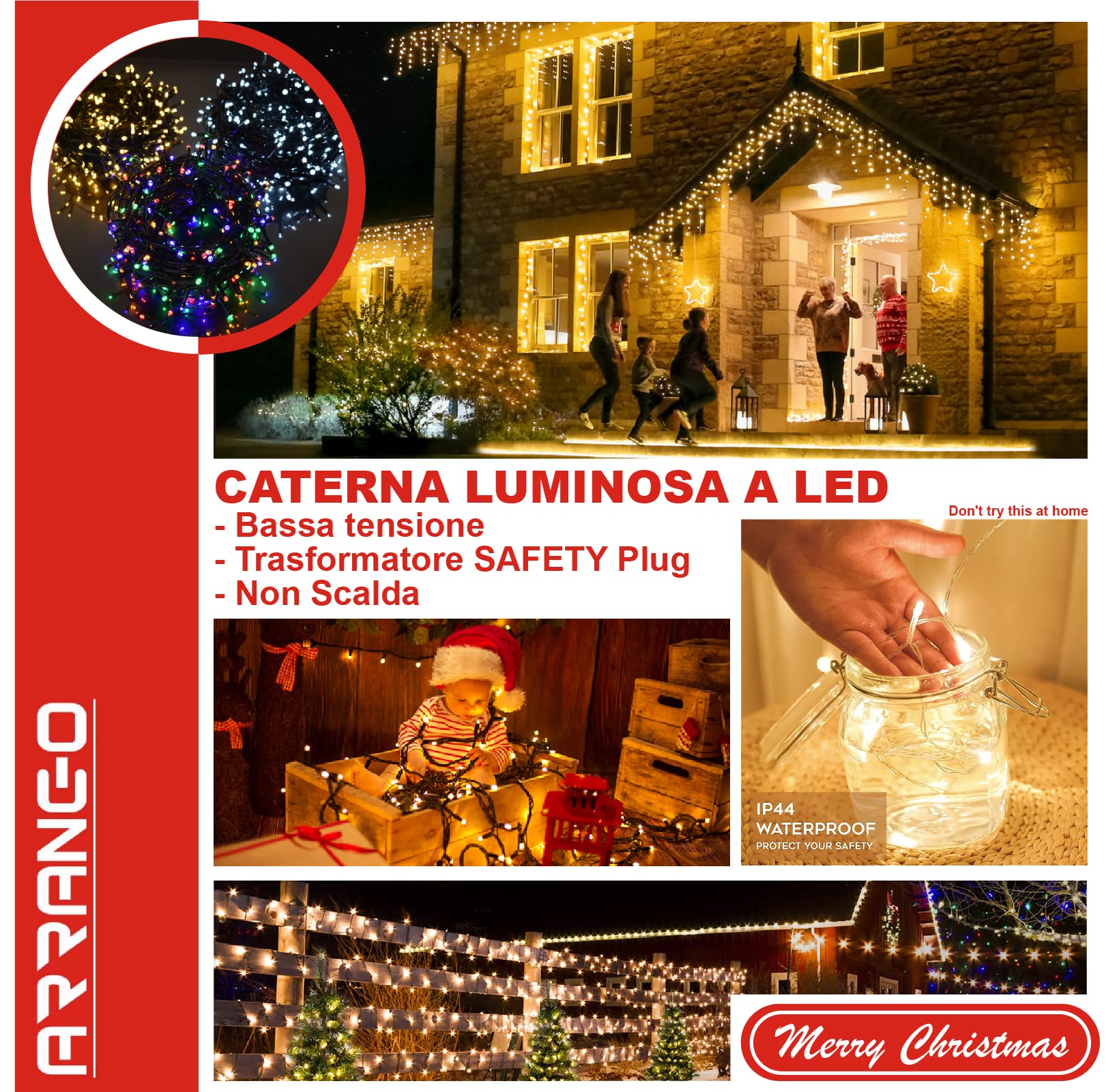 ARRANCIO Luci Albero Di Natale Multicolore, Luci Natalizie a 200 LED 10 Metri, Cavo Verde, 8 Modalità, Luci Albero Di Natale da Interno Ed Esterno, Impermeabile IP44 (Cavo Verde, 200 LED, Luce RGB)