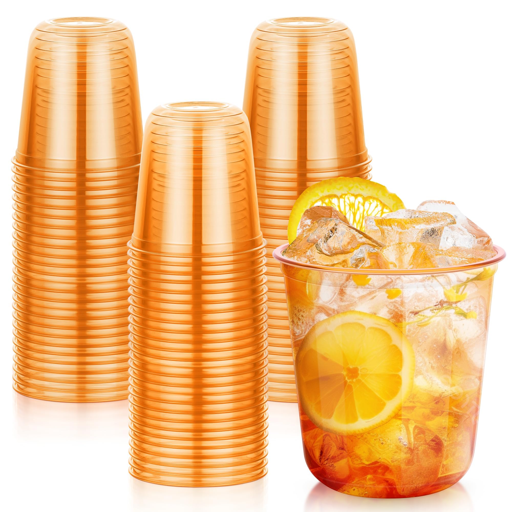 KesaPlan 50Pcs 12oz Orange Plastic Party Cup, Disposable Wine Cocktail Cup
