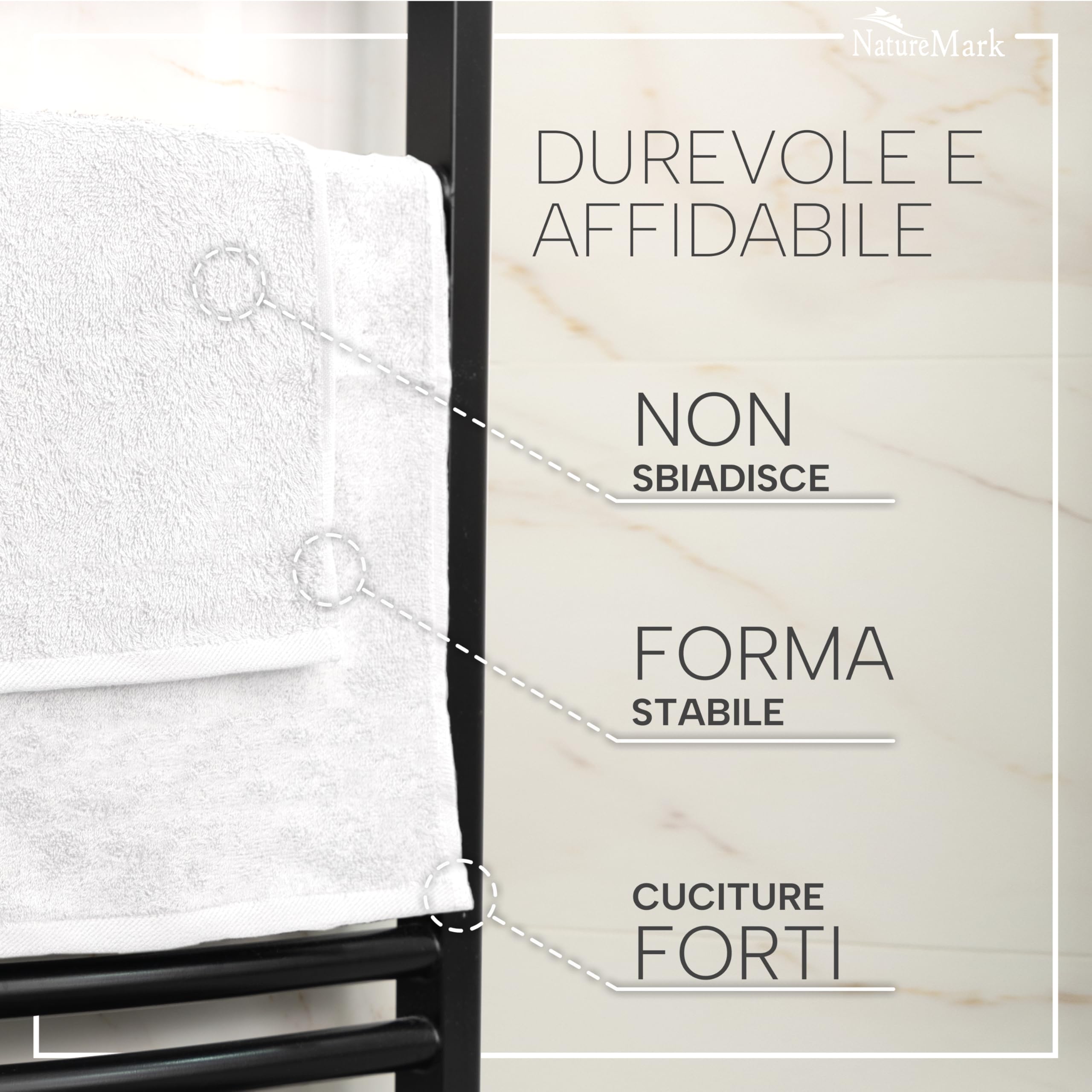 NatureMark Asciugamani Ospite – Confezione da 20 (30x50 cm), 100% Cotone, Certificati OEKO-TEX, Morbidi, Assorbenti e Facili da Lavare – Per Bagno, Ospiti & Spa – Bianco