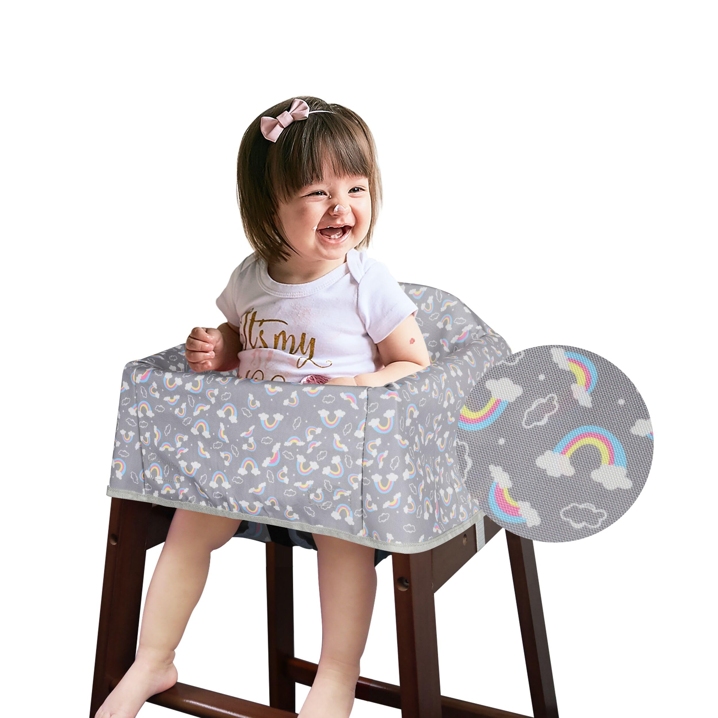 Dual-Belt Baby High Chair Cover, Upgrade Version, for Wooden or Restaurant High Chair, Sturdy and Robust Material, Waterproof Washable Stain and Slip