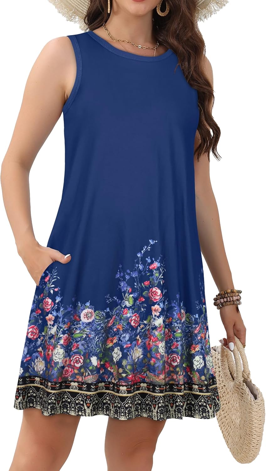 Womens Summer Dresses Casual Sleeveless Tshirt Sundress Beach Cover Up with Pockets Loose Tank Dress - Image 4