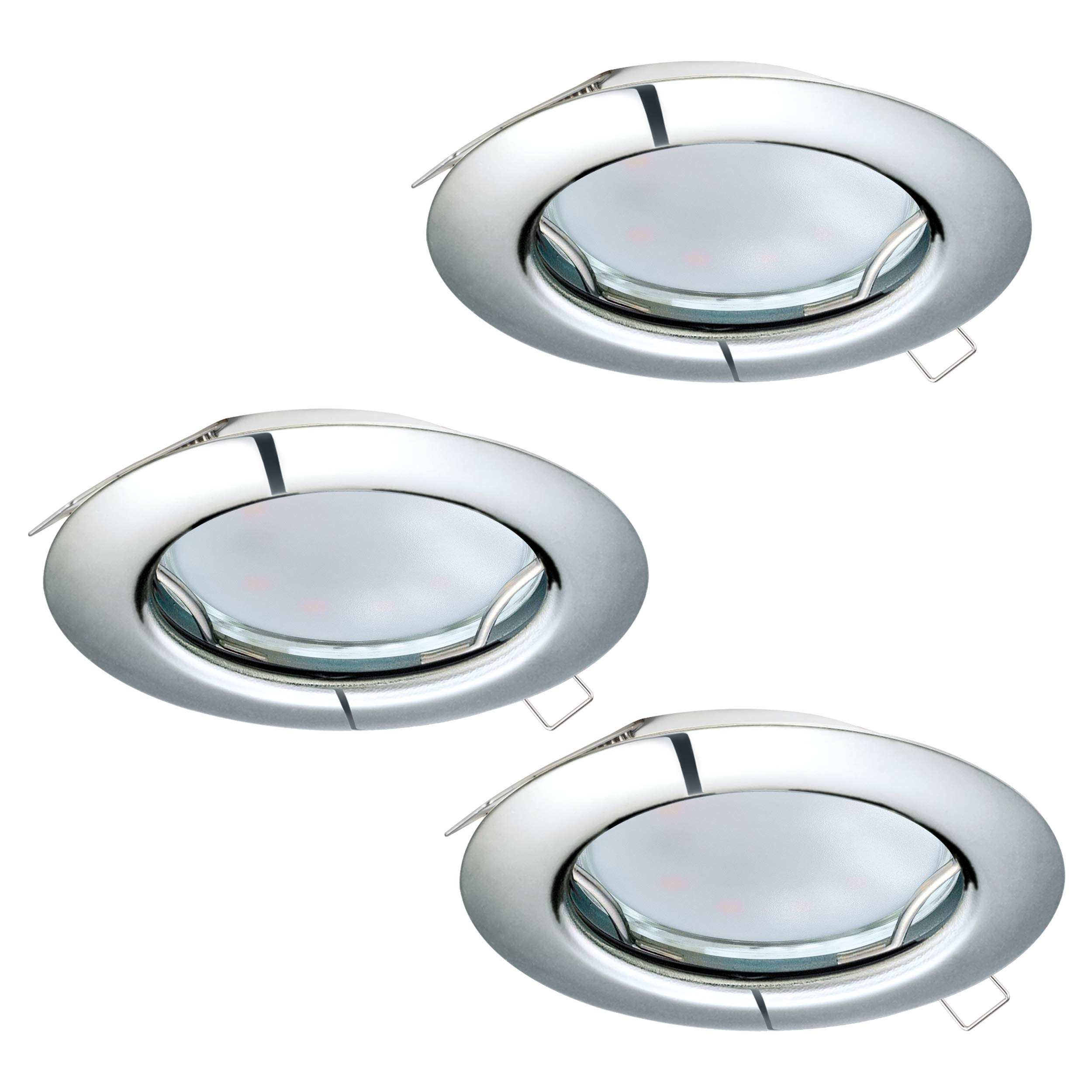 Eglo 3-piece recessed Spotlight Set Peneto, Steel Spots in Chrome, 3 recessed Lights with GU10 Socket, LED Bulbs Included