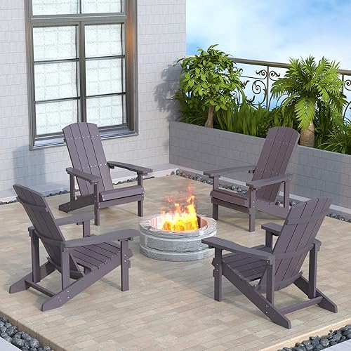 Miniatura 8 de Aok Garden - Silla de jardín estilo Adirondack para patio, de madera resistente a la intemperie, muebles para césped y balcón, 2 unidades, color café