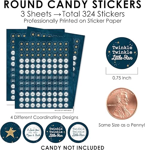 Miniatura 3 de Big Dot of Happiness Twinkle Twinkle Little Star - Calcomanías redondas pequeñas para baby shower o fiesta de cumpleaños, etiquetas para recuerdos