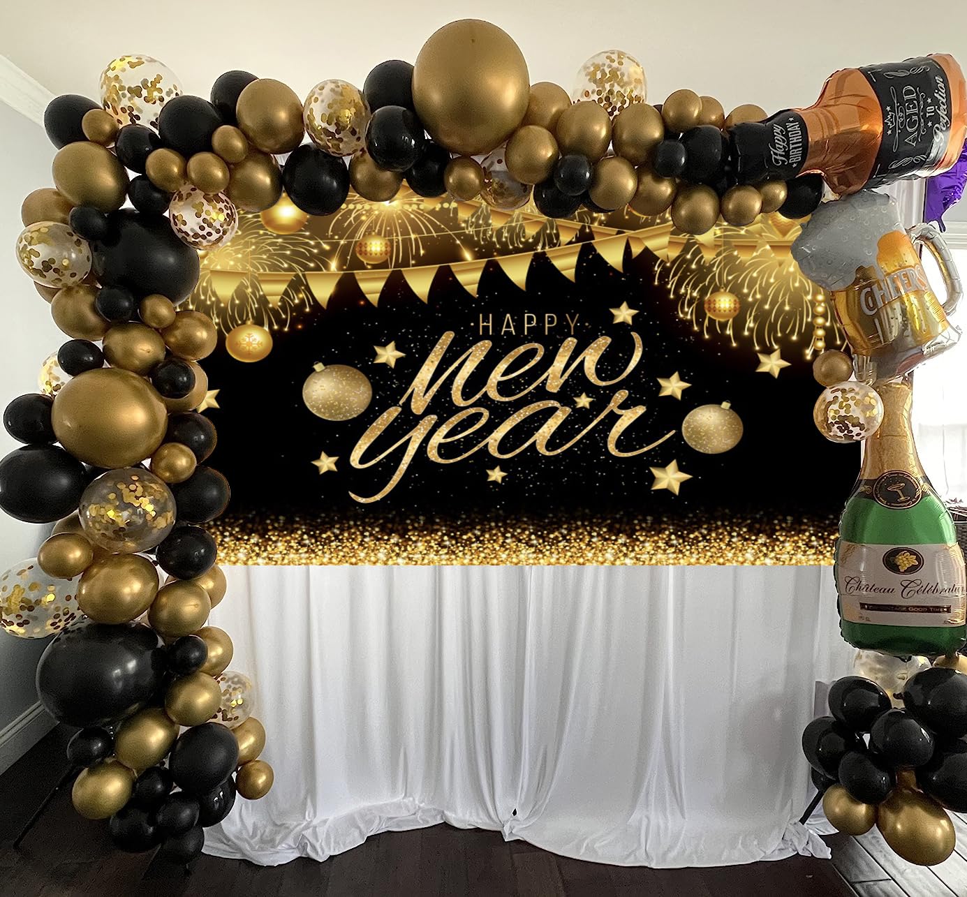 BINQOO 2026 New Year's Eve Backdrop Photo Backdrop City Night Scene Countdown Cheer To 2026 Party Decorations Banner Booth Props (Black, 82 X 59 Inch