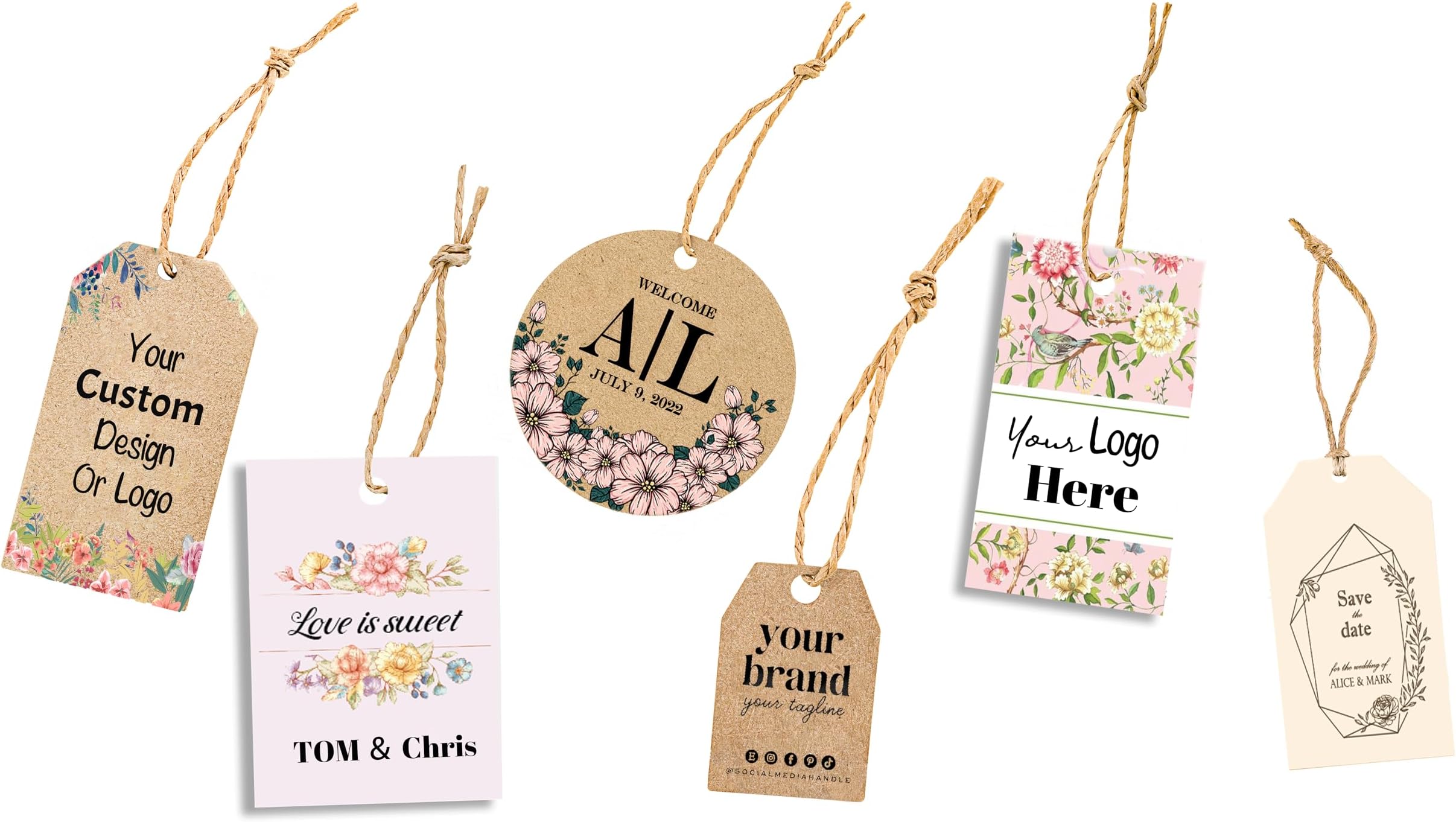 50-500PCS Personalized Hang Tags with Your Text and Logo, Labeling Tags for Arts and Crafts, Jewelry, Sales, Merchandise, Gift Wrap Tags for Small Business (50PCS)