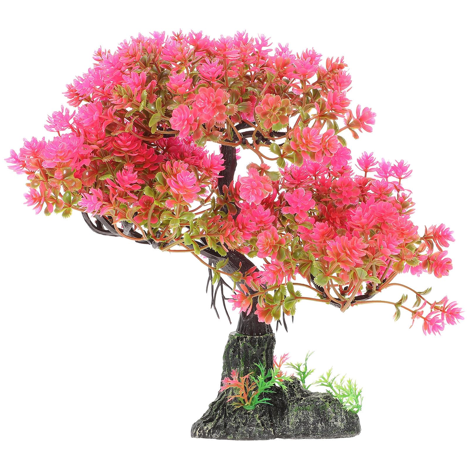 POPETPOP Planta artificial de acuario de plástico, planta de agua, árbol, pecera, bonsái, adorno para pecera, escondite, plato de sushi, decoración para acuario, terrario, paisaje, rosa