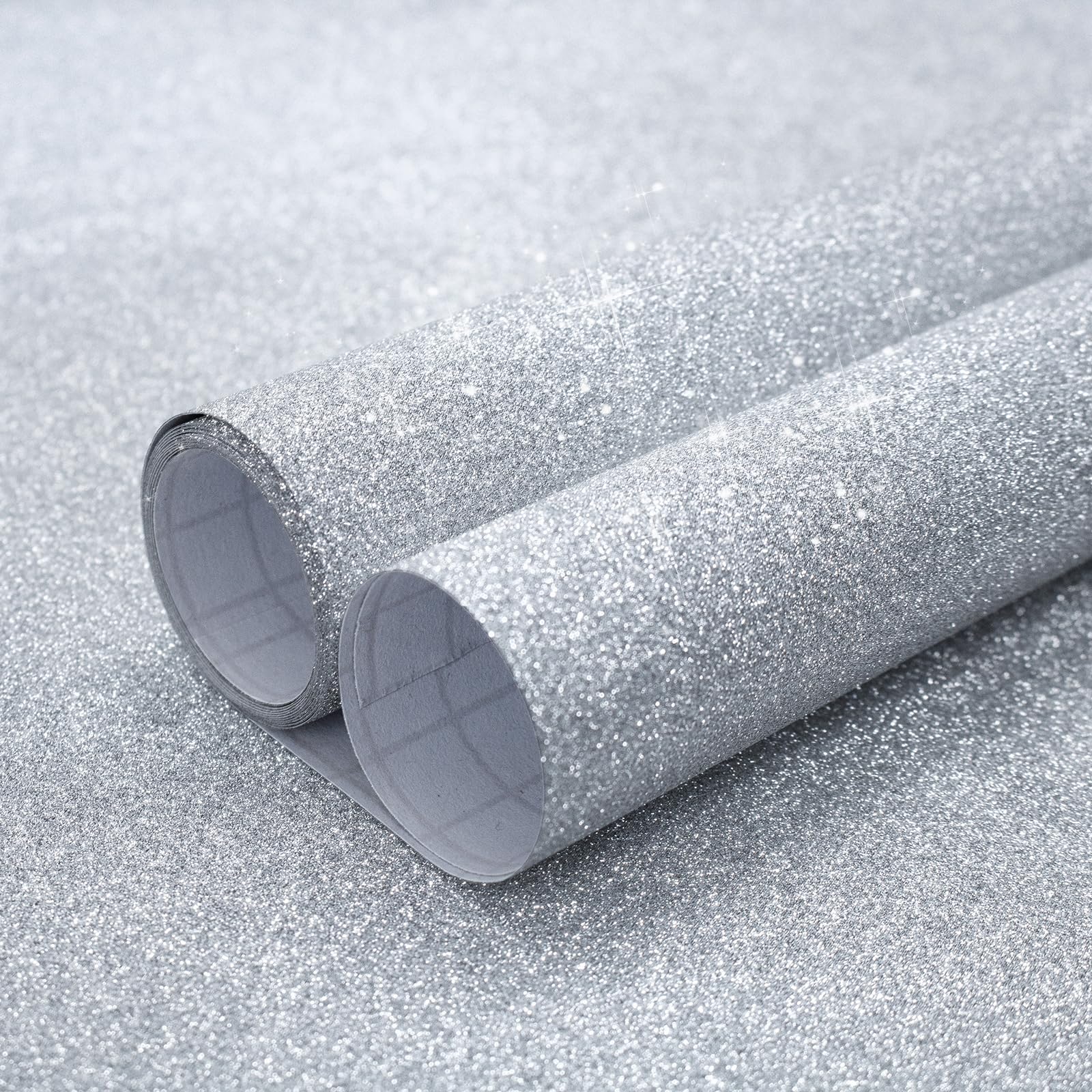 Silver Glitter Wallpaper Peel and Stick Silver Contact Paper 17.7inch x 118.1inch Glitter Self Adhesive Wall Paper for Bedroom DIY Gift Decoration Sparkle Contact Paper for Shelf Liner Vinyl