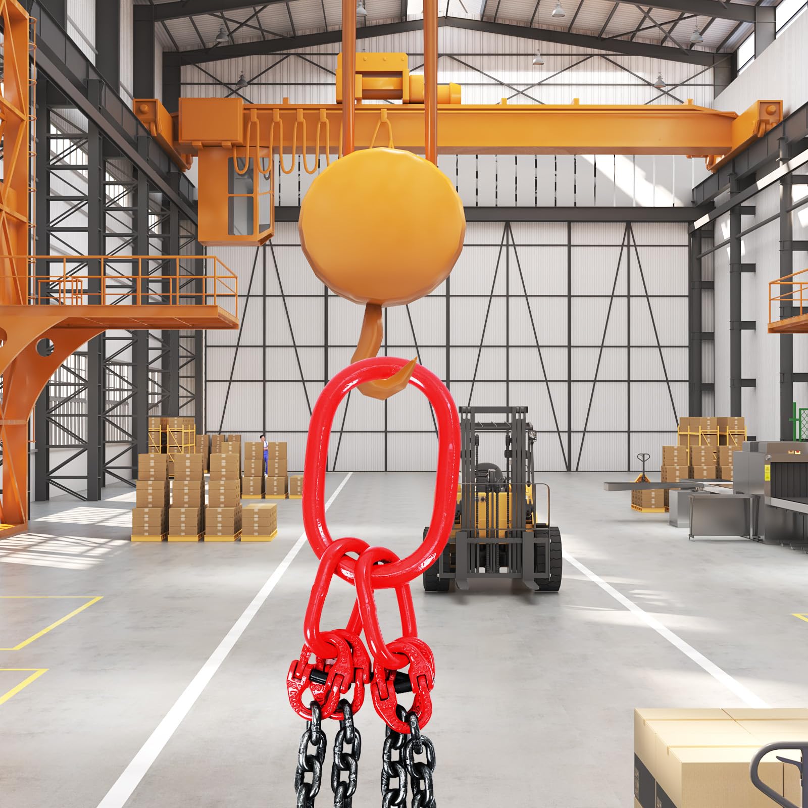 Catena di Sollevamento Industriale a 4 Fili, Imbracatura con Ganci per Appendere Carichi, Lunghezza 1.5 m, Portata Massima 5 Tonnellate