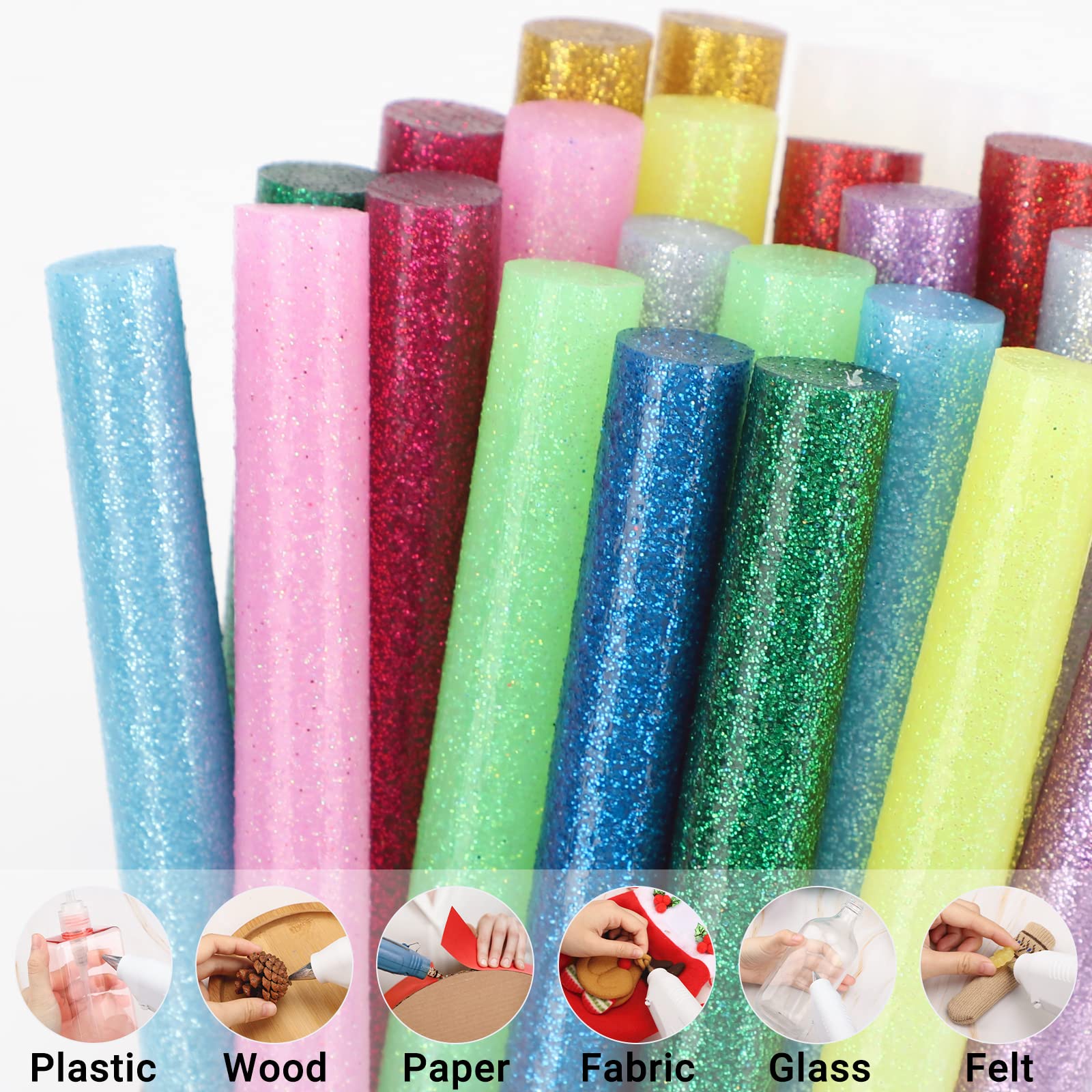 Barras de pegamento caliente de color con purpurina, 48 unidades de tamaño completo, varillas de pegamento termofusible de colores, barras de cera adhesivas para manualidades, a granel para
