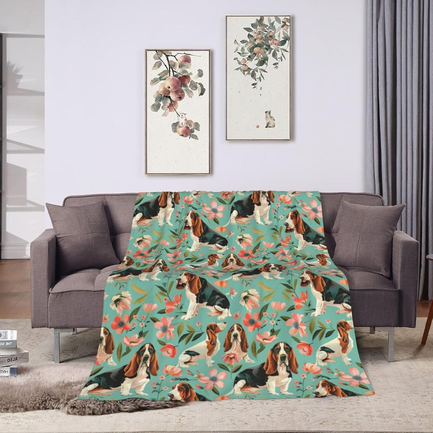 Basset Hound Blanket Gifts for Women Girls Kids Dog Lovers, Puppy Flannel Blankets, Warm Cozy Soft Throw for Bedroom, Camping, Couch, Decor 60x80 in