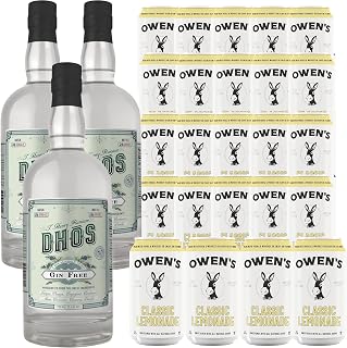 Dhōs Handcrafted Non-Alcoholic Gin 750 ML Bottles w Pack Owen’s Mixers Lemonade 8.2 OZ Cans - Perfect for Mocktails - Made in USA