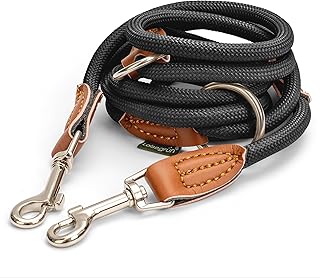 Leisegrün Hundeleine für kleine Hunde | 2 Meter | 3fach verstellbar | Nur 160 g leicht | Führleine 2m | Schwarz product image