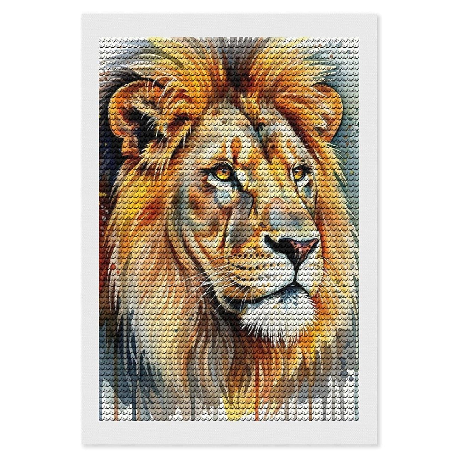 Junmoney Watercolor Lion Portrait Diamond Art Canvas 8"x12", Full Kit Included, Bedroom Decor, for Beginners, Thoughtful Handmade Gift