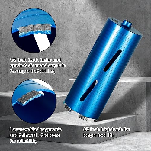 Miniatura 3 de Brocas de núcleo de diamante SALI de 2 34" de diámetro, 10"254mm de profundidad de perforación, rosca de 58-11", broca de núcleo con segmentos