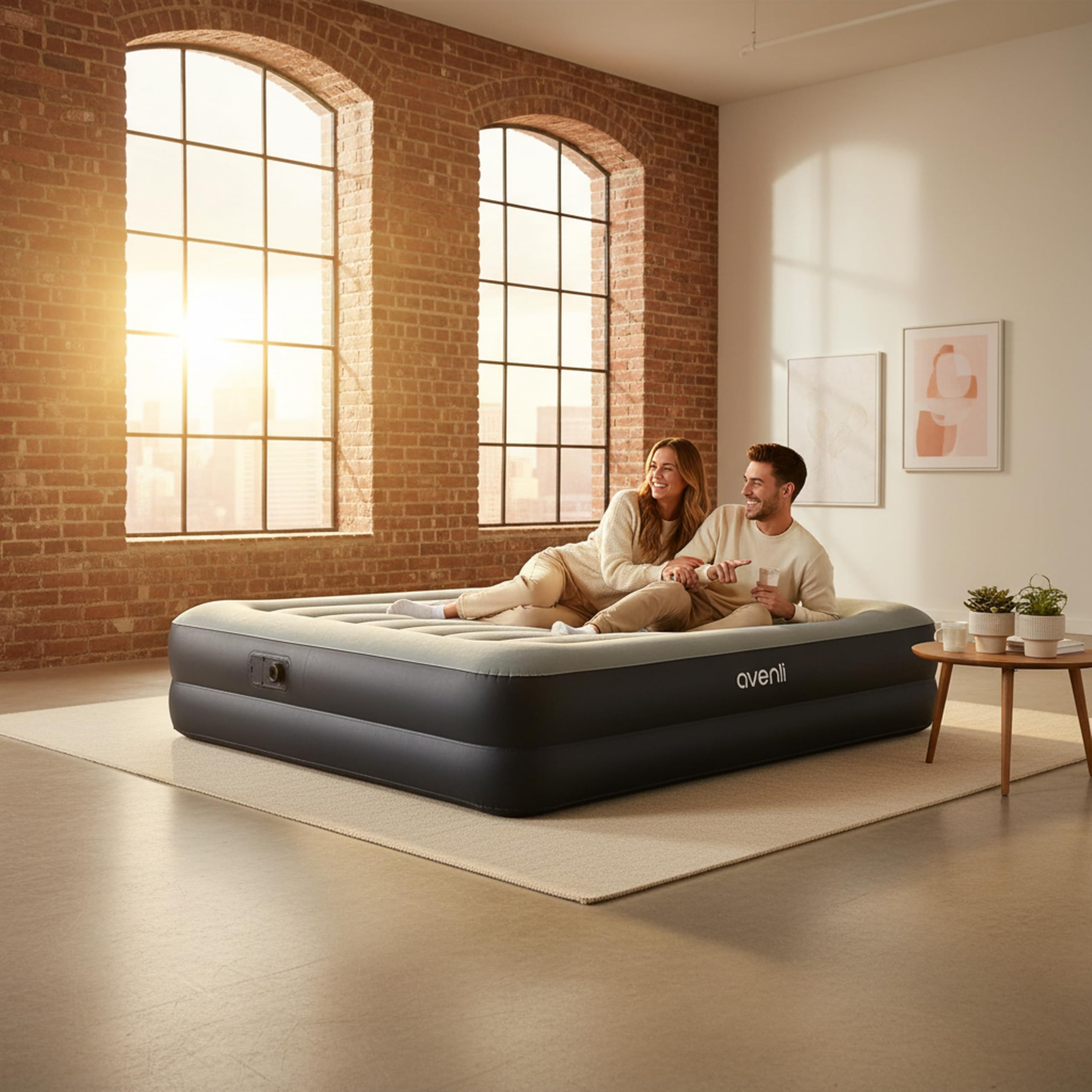 AVENLI Materasso gonfiabile autogonfiabile Queen-Size 203x152x36 cm, 2 persone, I-Beam, autogonfiabile, fino a 300 kg, grigio, campeggio letto ospiti outdoor