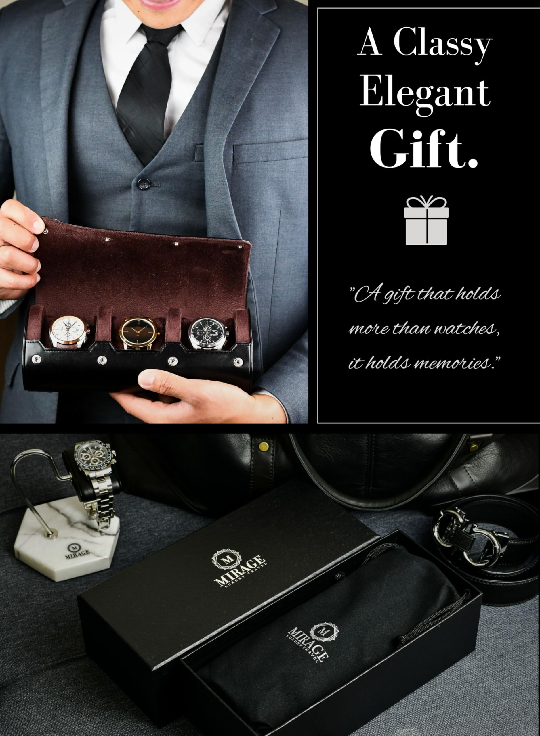 Watch Roll Case for Men - Watch Travel Case - organizer do przechowywania i wyświetlacz - Mirage Watch Roll Case