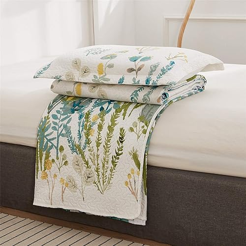 Miniatura 7 de Ycosy Juego de edredón de flores para cama tamaño queen reversible, diseño de flores y hojas verdes, para todas las estaciones, 1 edredón y 2 fundas