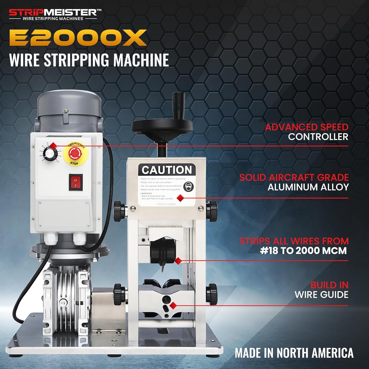StripMeister E2000x Industrial Wire Stripping Machine – Wire Size Up to Ø3-1/8", Jam-Free, Automatic Wire Stripper with 1HP DC Motor, Speed Control