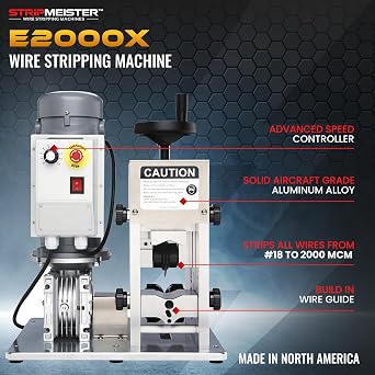 StripMeister E2000x Industrial Wire Stripping Machine Wire Size Up to 3-1/8, Jam-Free, Automatic Wire Stripper with 1HP DC Motor, Speed Control