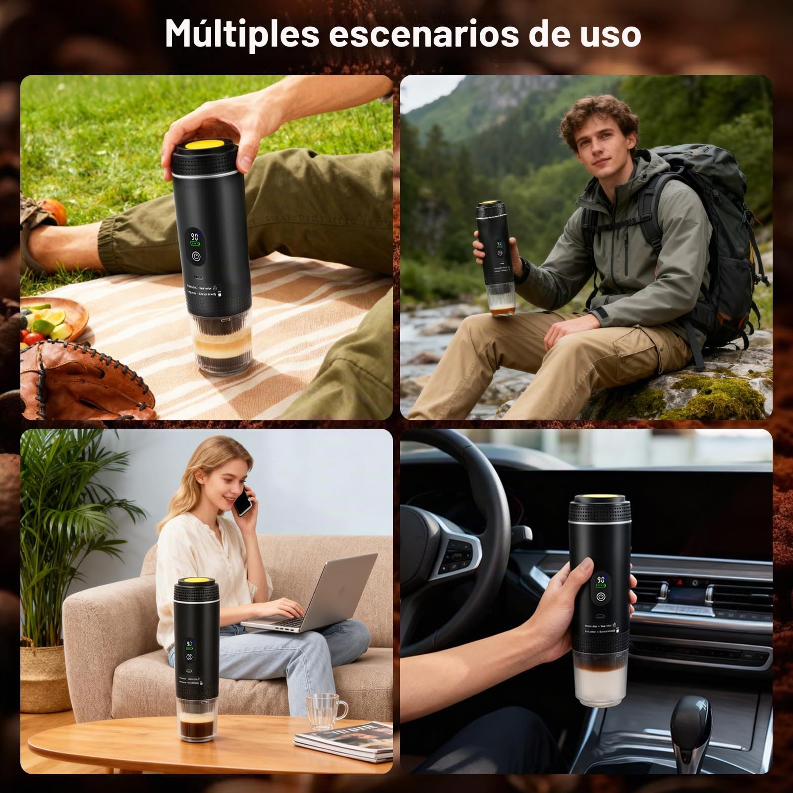 Cafetera Espresso Portátil, 3 en 1 Máquina de Café Eléctrica Compatible con Cápsulas Nespresso & Café Molido, Autocalentamiento, USB Recargable, Presión de 25 Bar, para Viajes Camping Coche Oficina