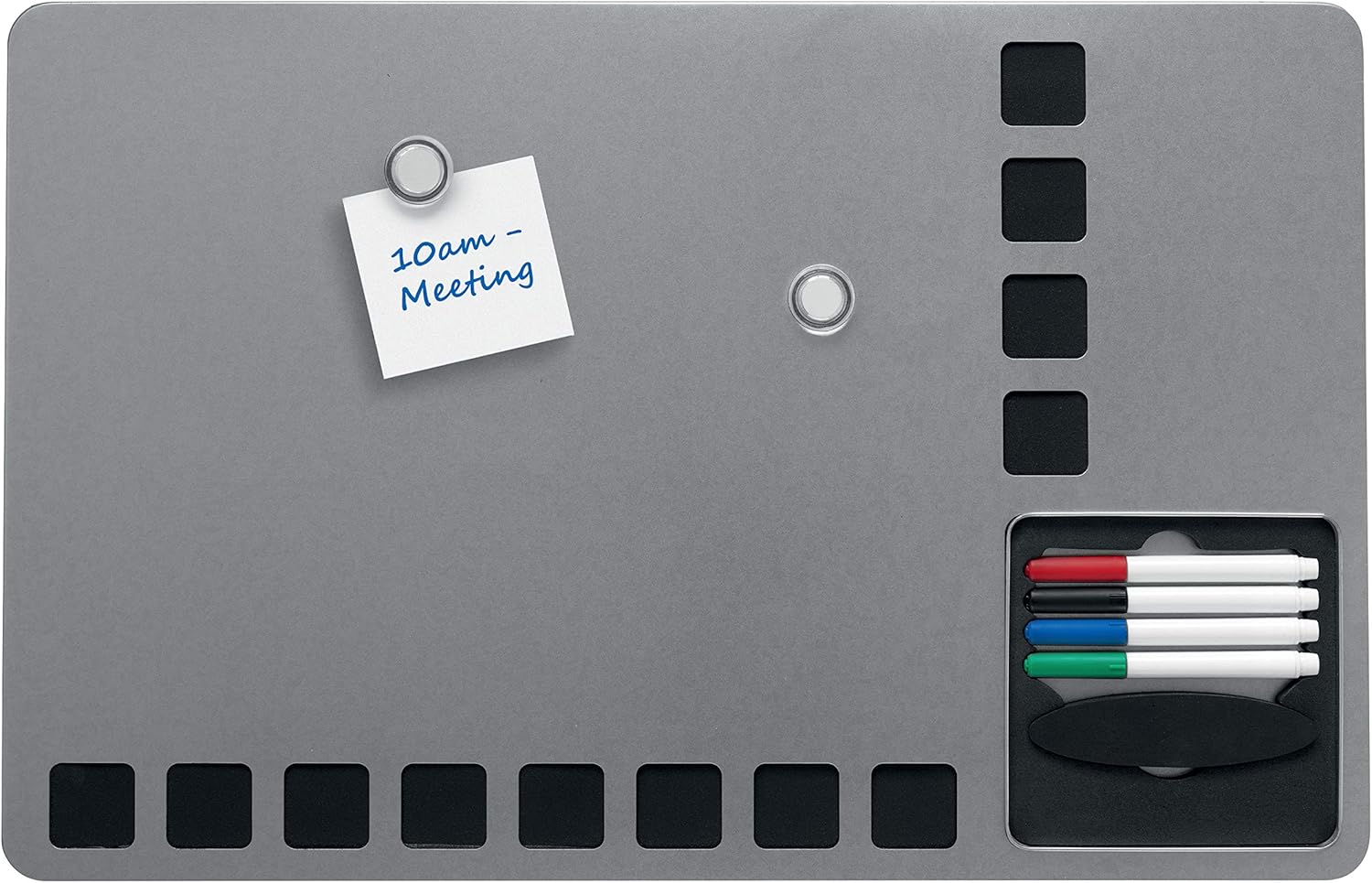 Nobo Small Magnetic Whiteboard with Pin Board Squares, Frameless, Wall Mountable, Integrated Storage, Includes Pens, Magnets, Eraser & Fixing Kit, 610 x 390 mm, White, 1903812