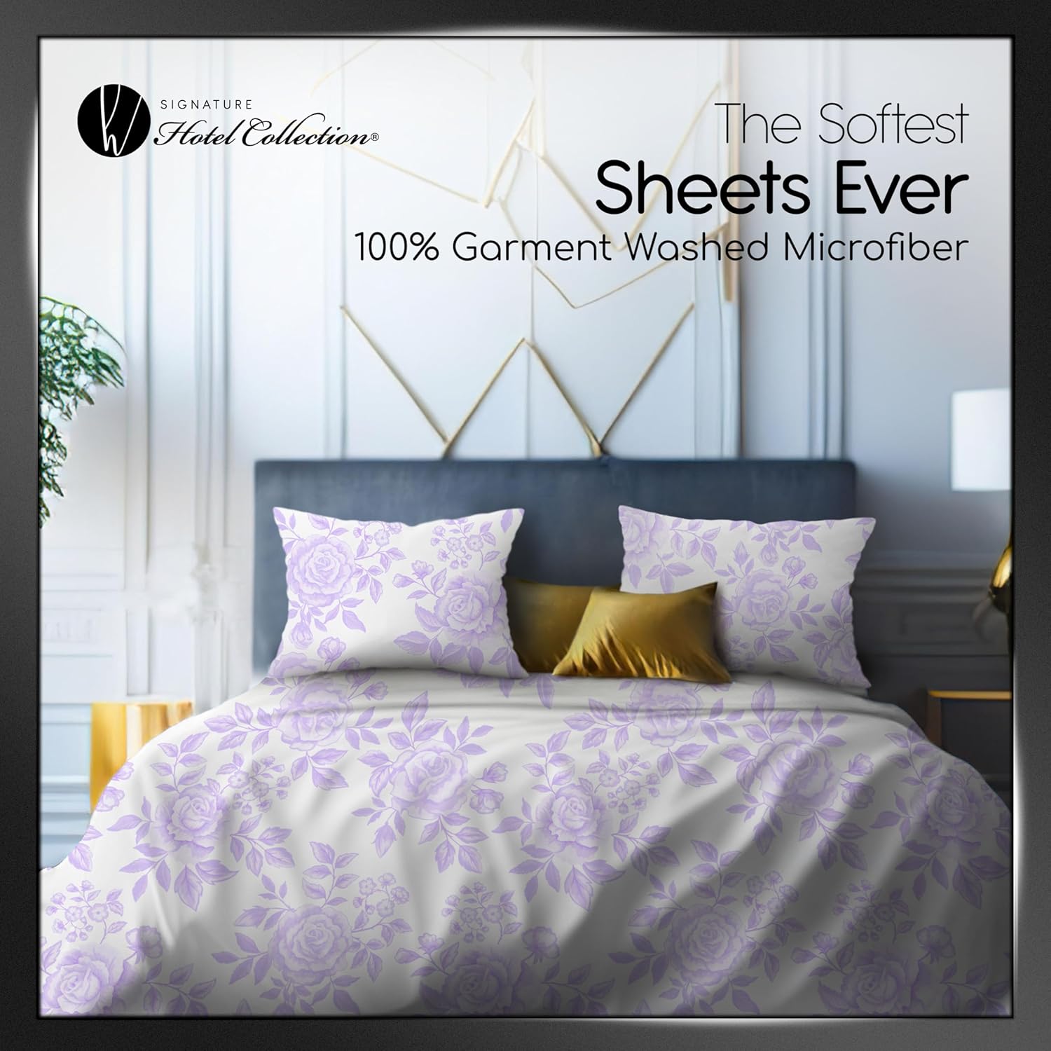 Queen Sheet Set - 4 Piece Soft Sheets - Hotel Luxury, Easy Care - Includes Flat Sheet, Fitted Sheet, & 2 Pillowcases California King Hotel Sheets, Floral Lavender