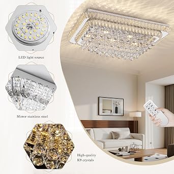 40 inch Silver Flush Mount Chandelier,Crystal Chandeliers LED Ceiling Light
