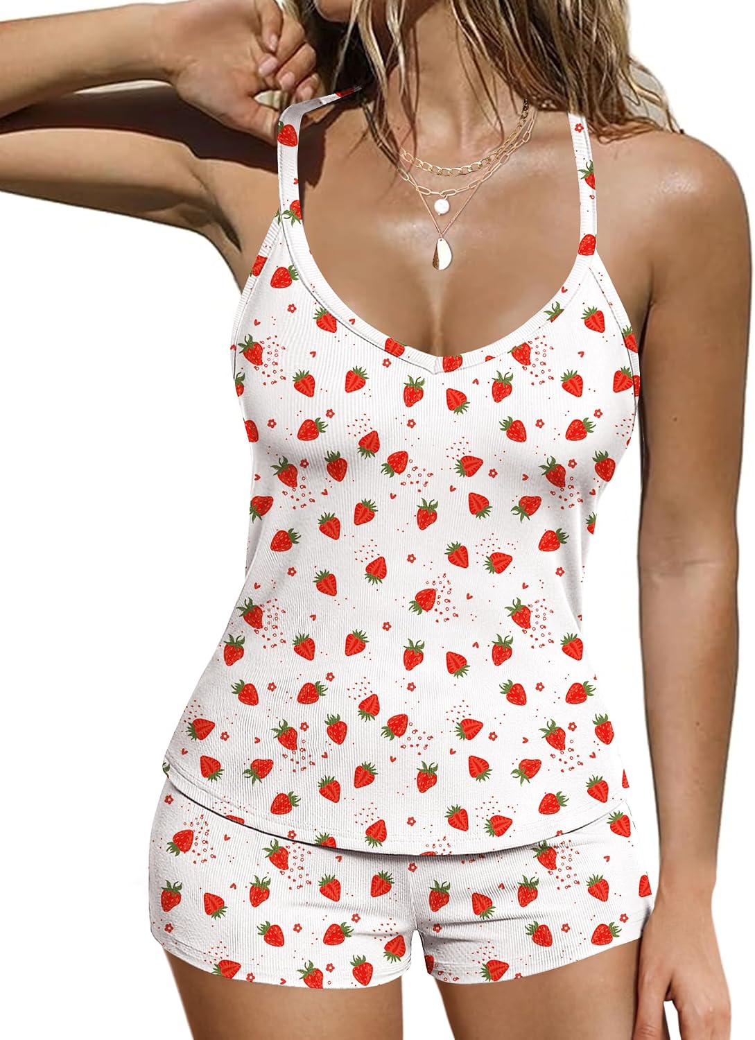 Ekouaer Ribbed Cami Pajamas Set 2 Piece Rib Knit Camisoles Pjs
