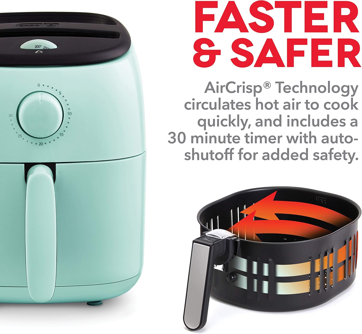 DASH DCAF200GBAQ02 Tasti Crisp Electric Air Fryer Oven Cooker with Temperature Control, Non-Stick Fry Basket, Recipe Guide + Auto Shut Off Feature, 1000-Watt, 2.6Qt, Aqua: Home & Kitchen