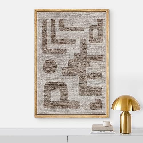 Miniatura 2 de IDEA4WALL Lienzo enmarcado para pared, collage de polígonos rústicos marrones y grises, ilustraciones geométricas abstractas, formas de arte