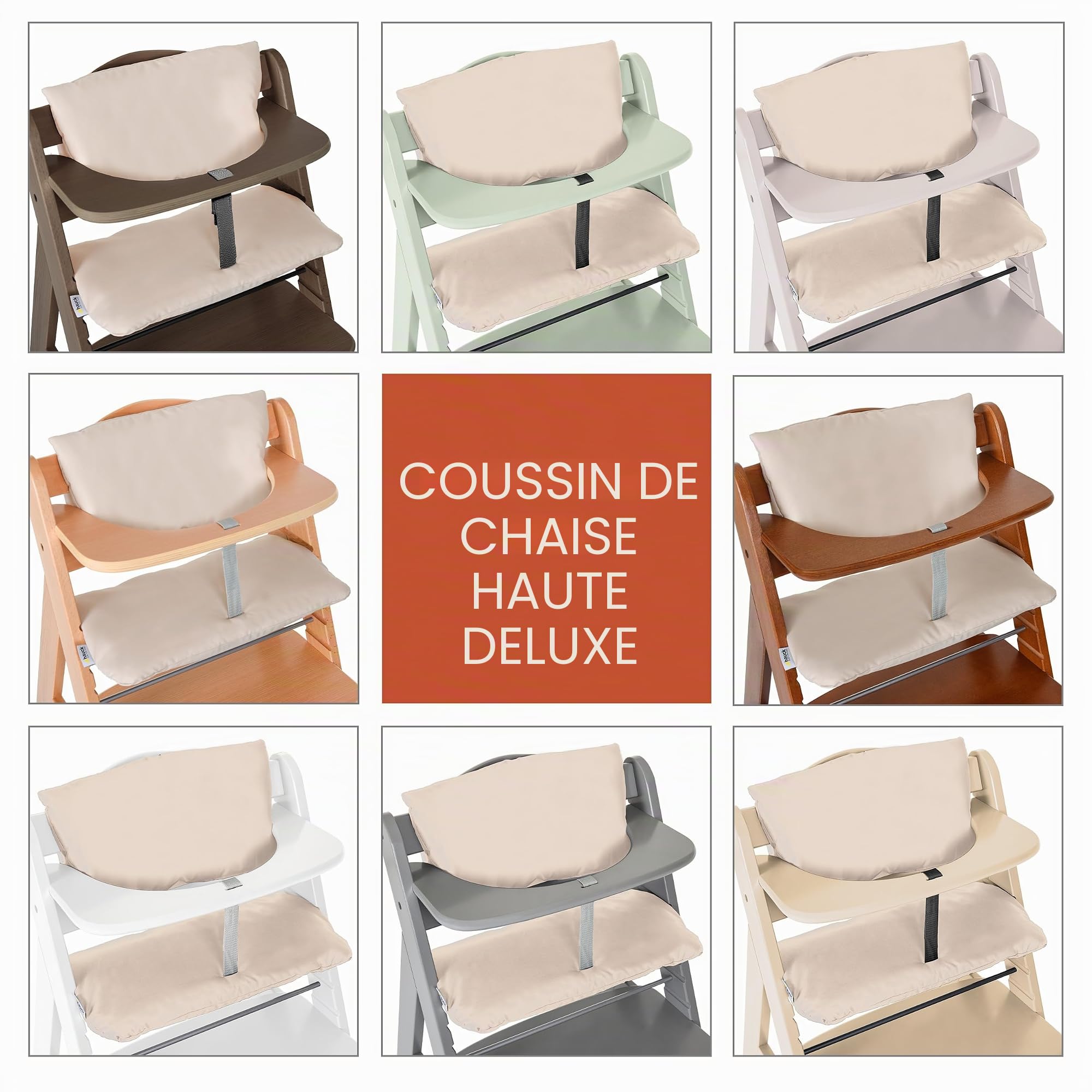 hauck Coussin Chaise Haute Bebe Deluxe (2 Pièces), Réducteur Compatible Chaises Bébé Alpha, Inclus Assise Rembourrée et Dossier de Siège, Beige