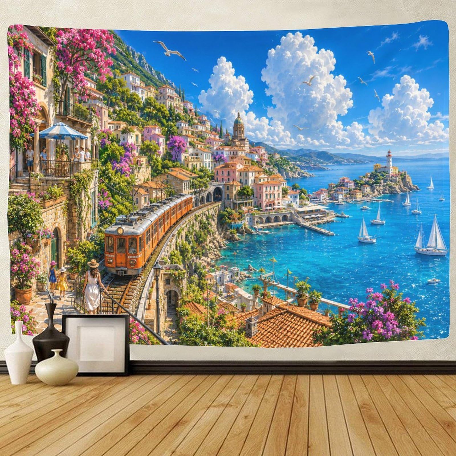 GPMNBCXZK Amalfi Coast Train Wall Tapestry 3D Print Wall Hanging Decor Tapestries Poster Home Decoration Living Room Dorm 150cmx200cm