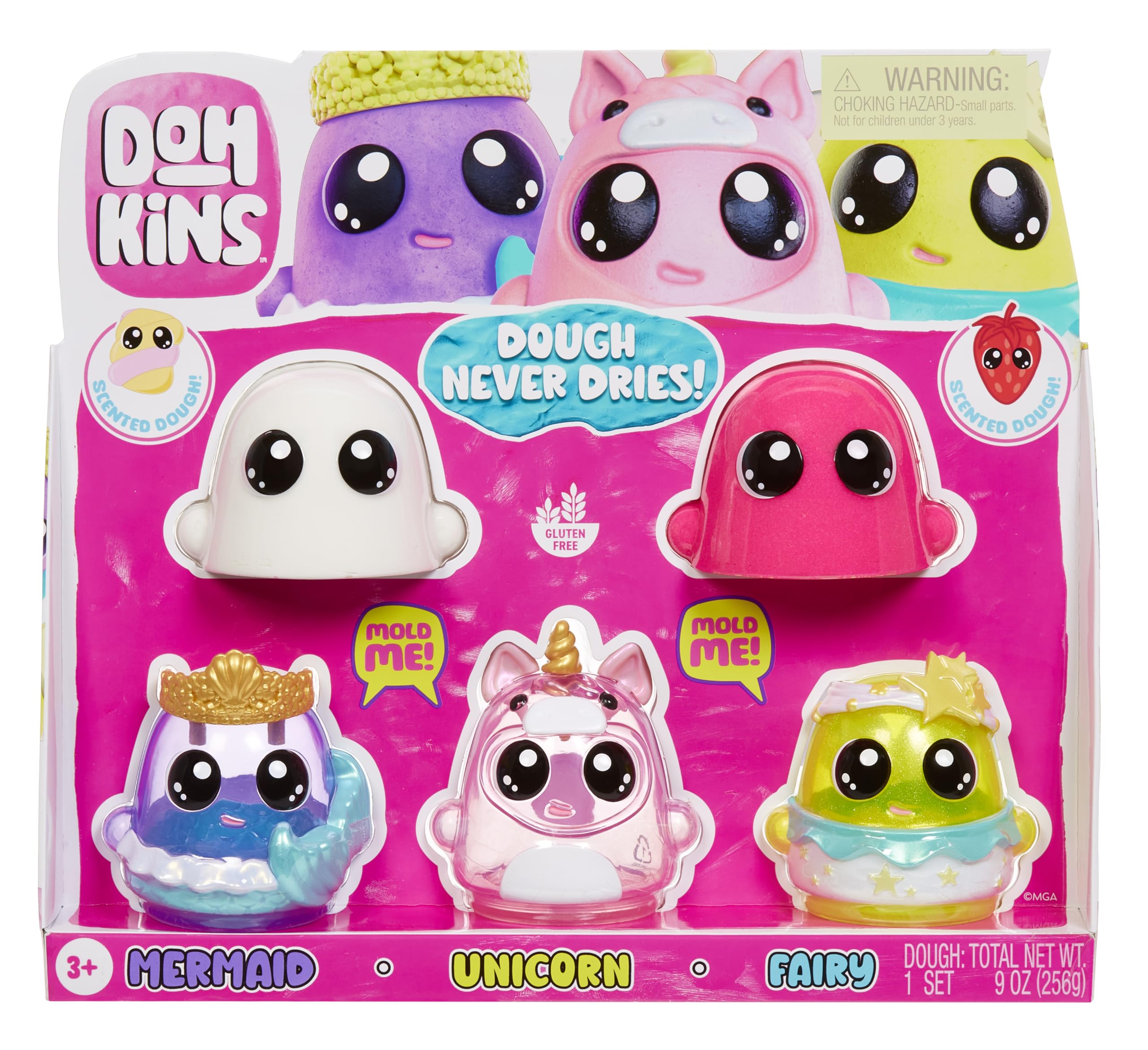 DohKins Fantasy Pack Characters (Mermaid, Unicorn, Fairy) - Masa Plastyczna, Która Nigdy Nie Wysycha, Bez Glutenu, Odpowiednia dla Kolekcjonerów i Dzieci od 3. Roku Życia